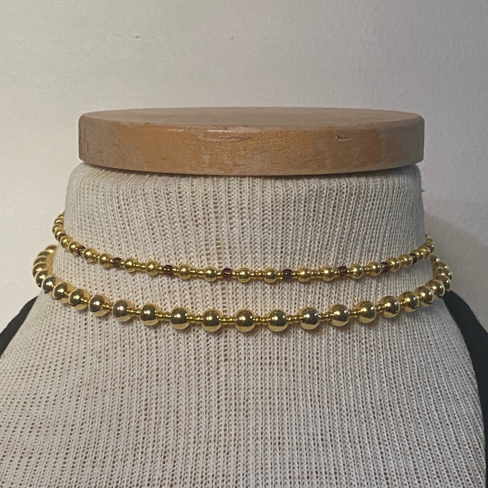 2 chokers Gold & Amber Beaded Necklace